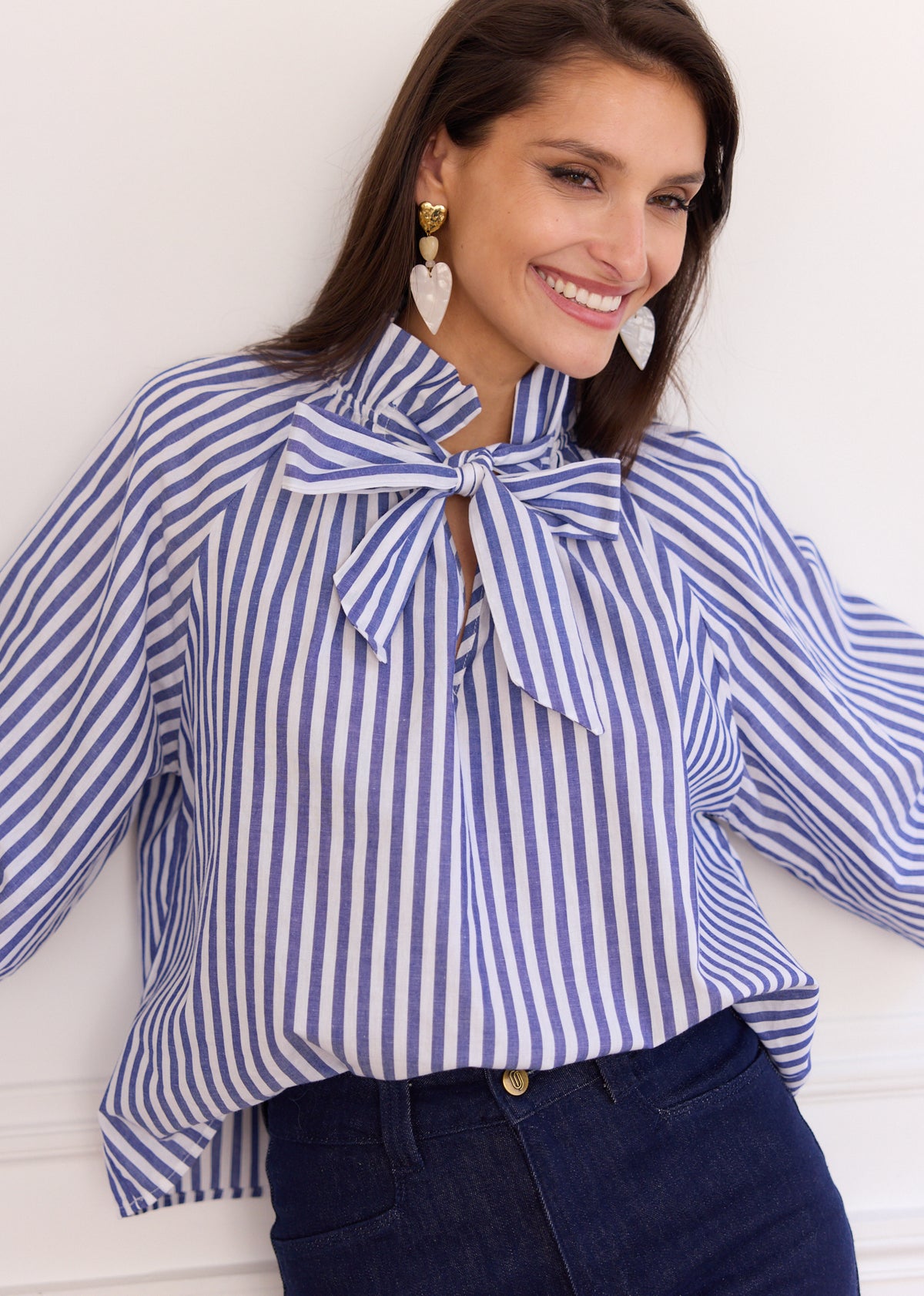 String Tie Double Button Blouse ? Loyal string blouse jk / objet