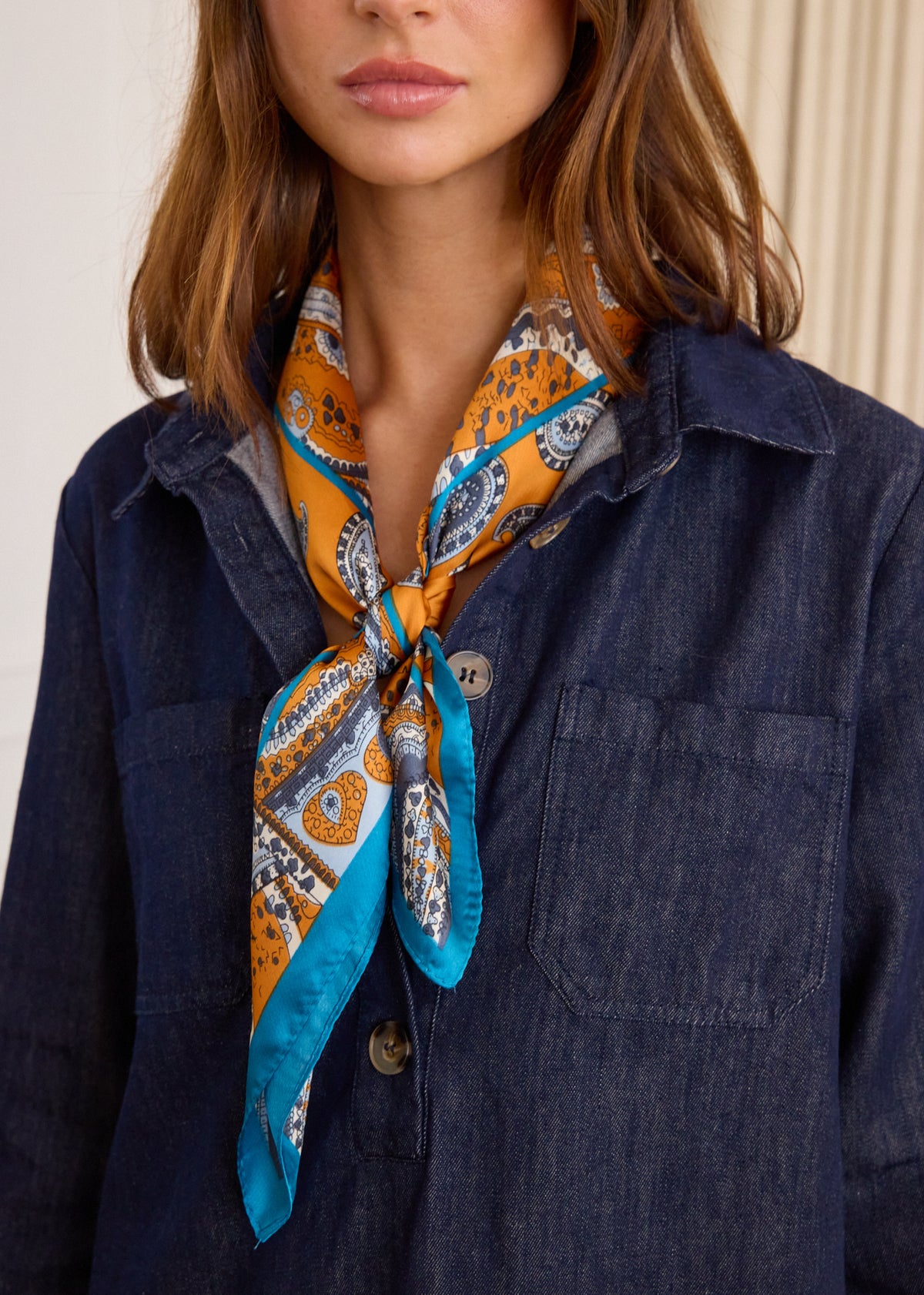 Ceinture Foulard Imprimé Tons Bleus Et Orange - Neuf Sans étiquette, Marque Boutique Parisienne