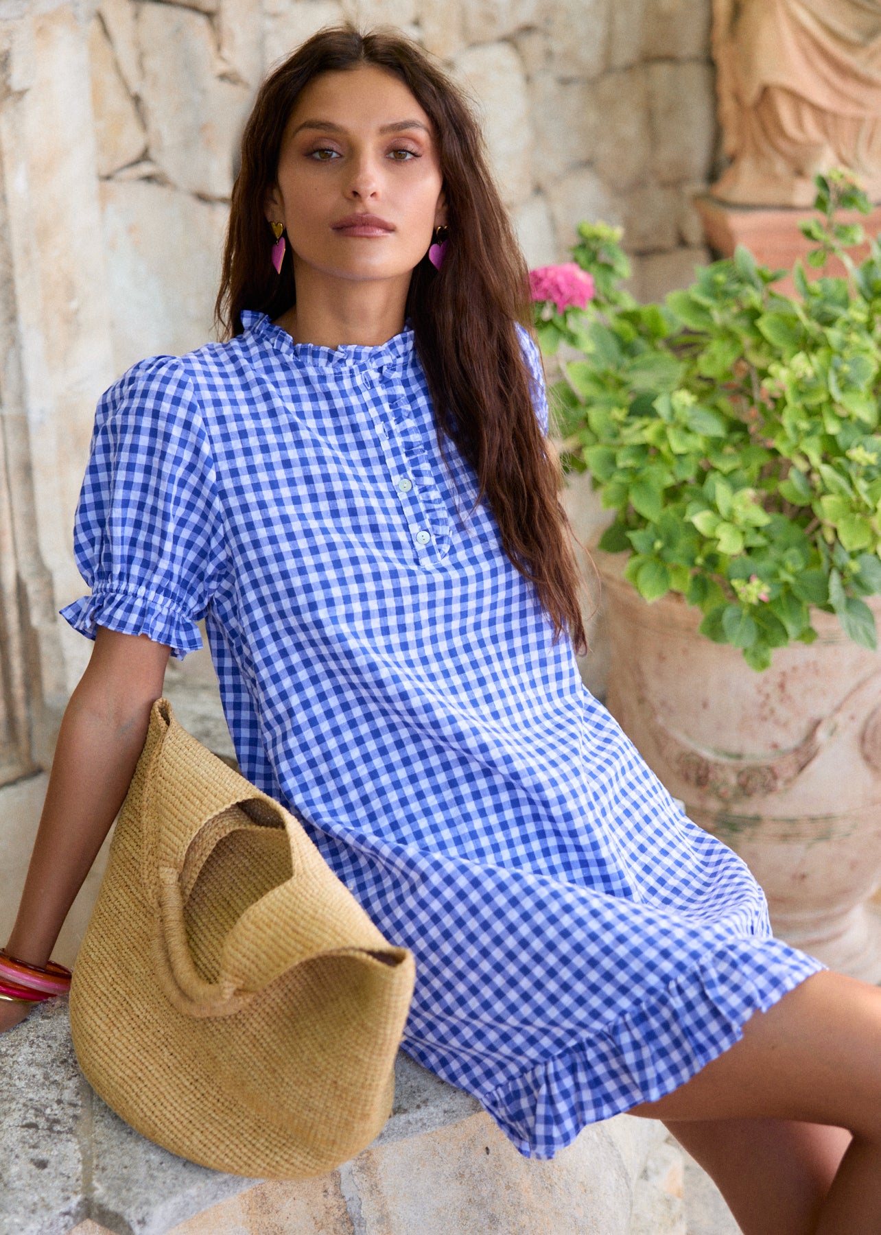 Blue Gingham Short Ruffled Dress - Zoa | Motus Boutique