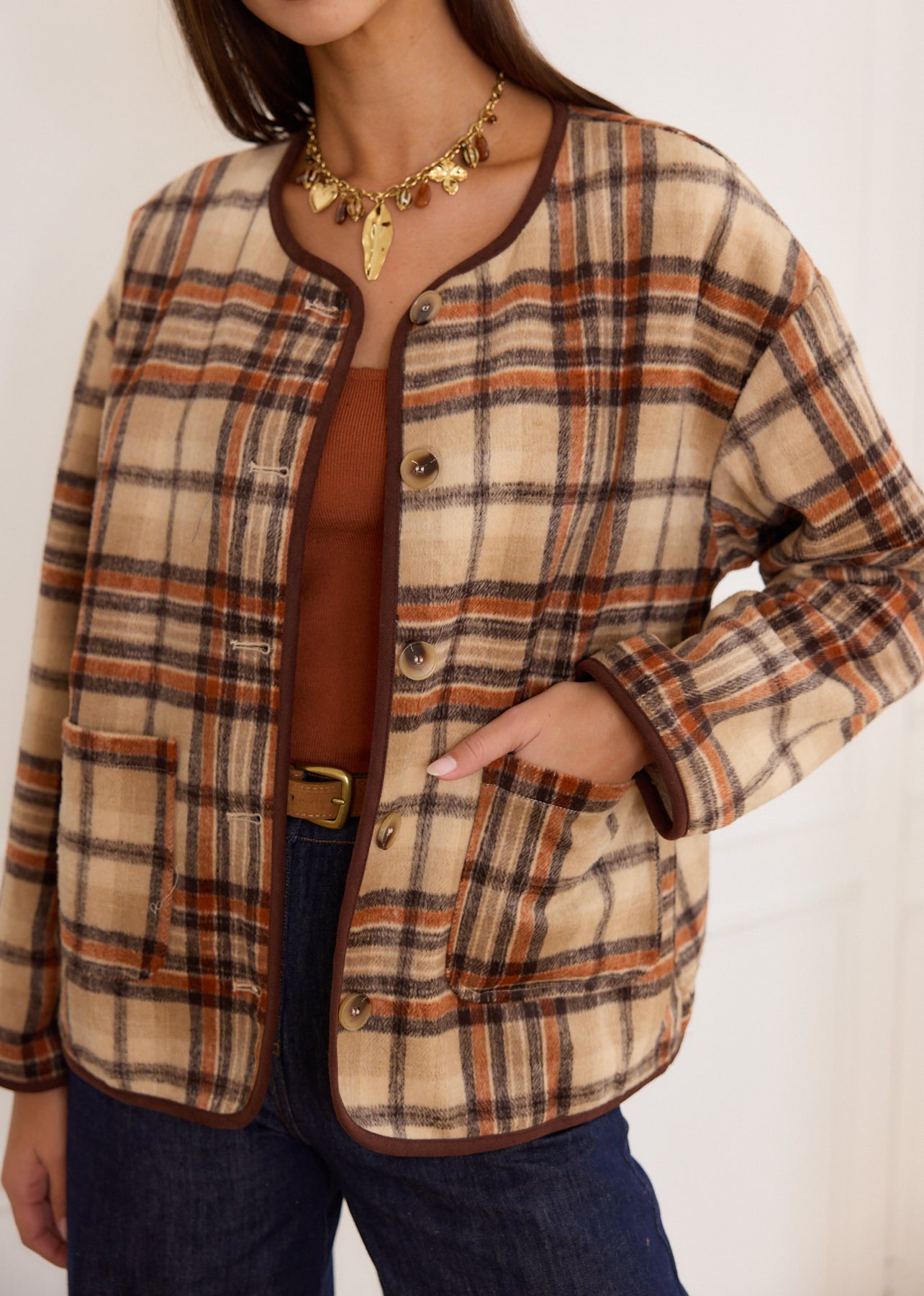 Long-sleeved plaid jacket with sheepskin lining - Miranda | Motus