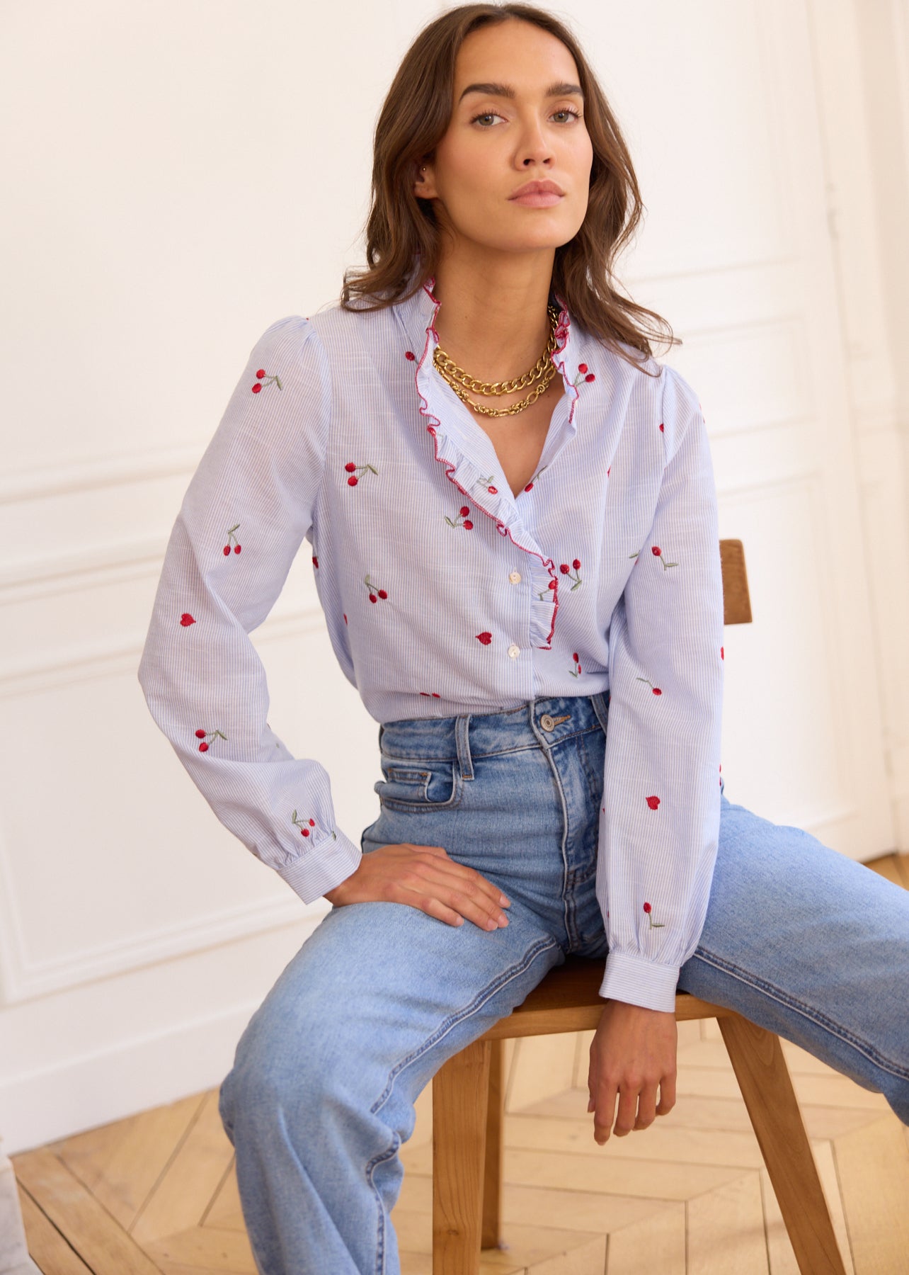 トップス CELINE stripe shirt 36 CELINE Cropped Logo-Embroidered Striped Cotton-Jersey T-Shirt for