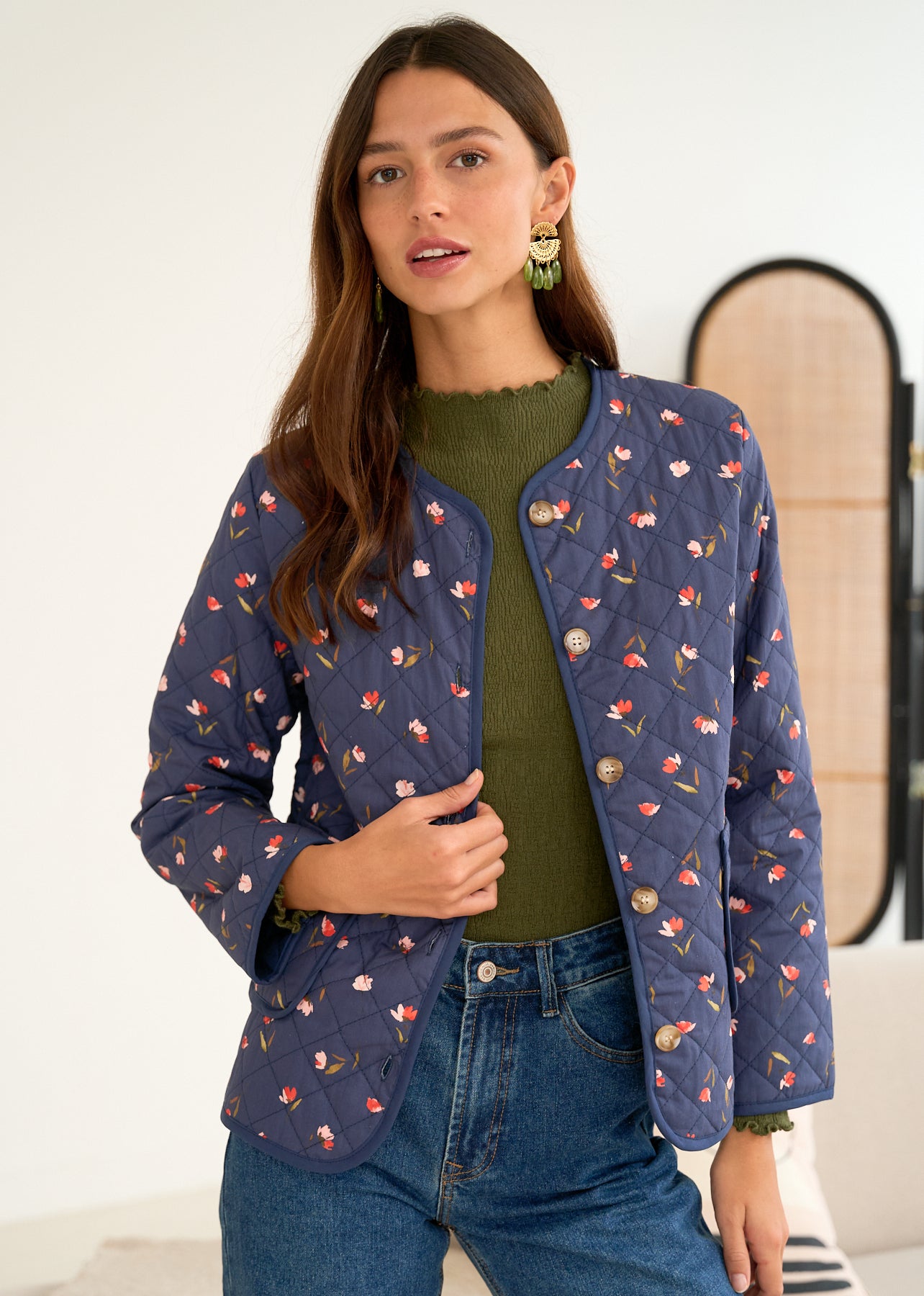 Veste matelassée imprimé fond marine - Edith | Motus Boutique Veste matelassée imprimé fond marine - Edith | Motus Boutique