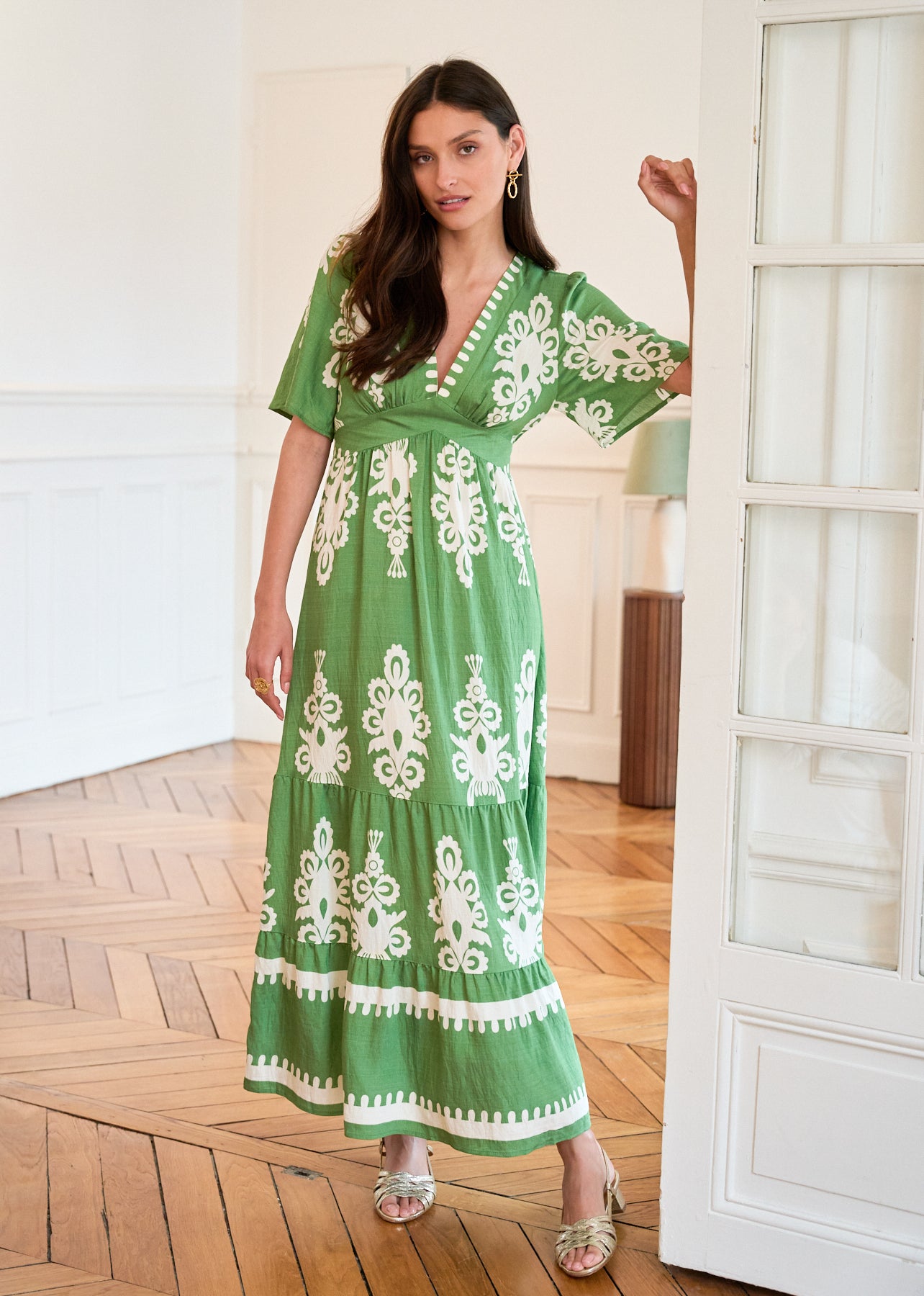 Motus_Boutique_Printemps_Robe_Caprie_Imprimé_Vert_Ecru_3